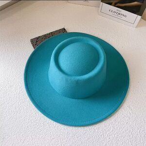 Turquoise Large Wide Brim Fedora Hat